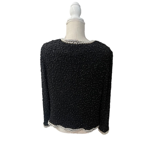 Draper’s & Damon’s Petites Black Sequins Faux Beaded Pearl Set Cardigan w/Top - Picture 2 of 16